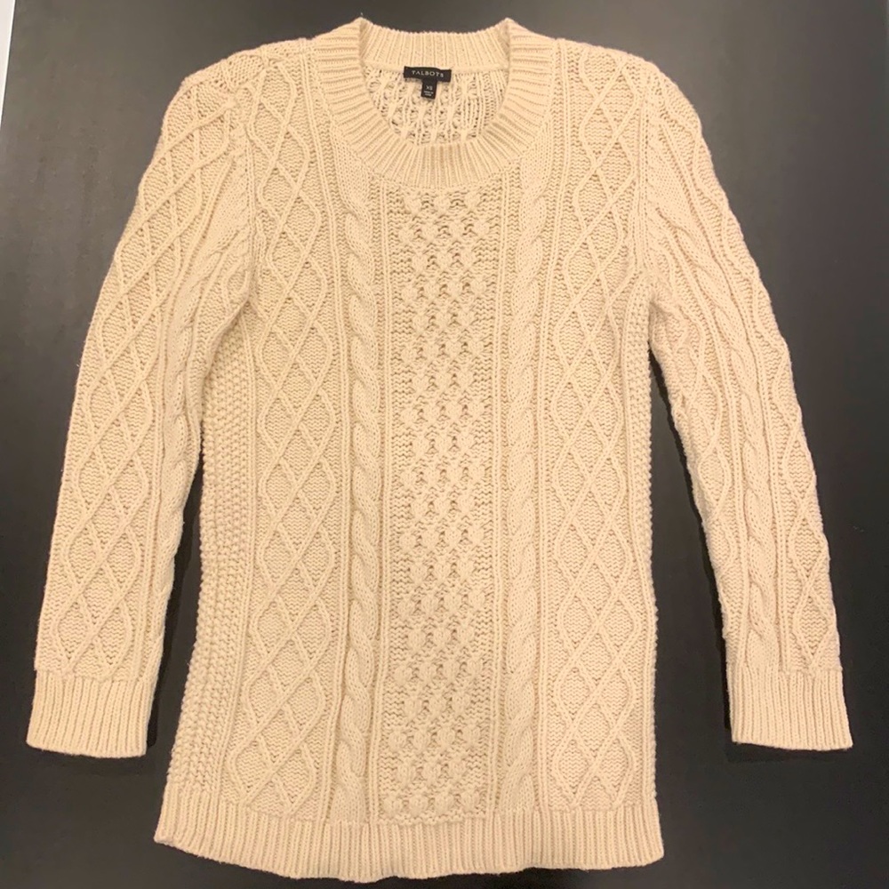 Talbots Vintage Fisherman’s tunic sweater Size X-Small Cream/Off White classic🪝
